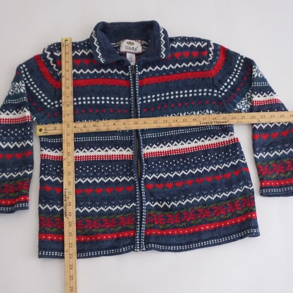 VTG Tiara International Fair Isle Zip Cardigan 45% Cotton Cabincore Holiday L - Picture 3 of 11